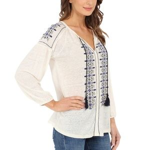 LUCKY BRAND Embroidered Linen Peasant Top Tunic 1X